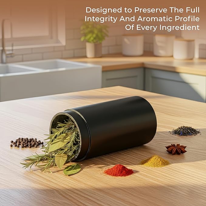 Bay State Importers Airtight Portable Storage Container for Dry Goods | Vacuum Sealed, Smell-Proof Jar with Padded Interior | Perfect for Coffee, Snacks, Spices, and Travel | Black