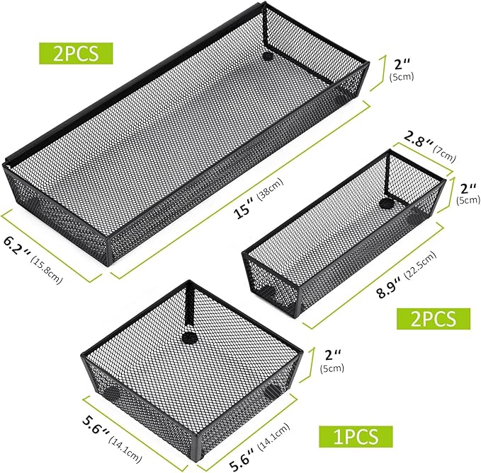 Neudeco Drawer Organizer - Silverware Tray - 5 Compartment Cutlery Tray, Black Pack 5