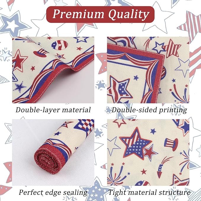 comfoyar America Stars 4th of July Placemats Set of 4, 12x18 Inch Non-Slip Linen Independence Day Place Mats, Washable Absorbent Table Mats for Kitchen Dining Party Table Decoration