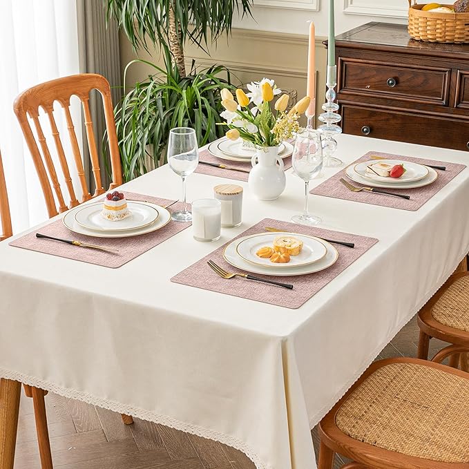 Romanstile Vinyl Placemats Set of 12-12 X 17 Inch - Faux Leather 100% Waterproof Oil-Proof Wipeable Place Mats, Heat Resistant Reversible PU Table Mats for Kitchen Dining Party Outdoor, Pink