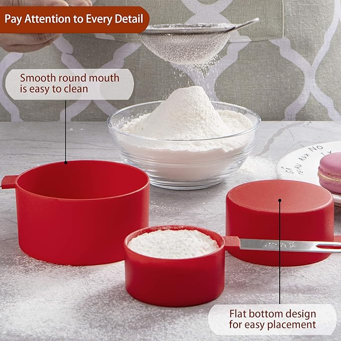 Measuring Cups and Spoons Set of Huygens Kitchen Gadgets 10 Pieces, Stackable Stainless Steel Handle Measuring Cups for Measuring Dry and Liquid Ingredient (Red)