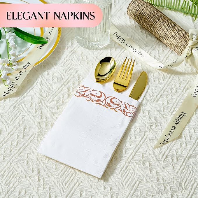Vplus 400 Pack Paper Napkins Guest Towels Disposable Premium Quality 3-ply Dinner Napkins Disposable Soft, Absorbent, Party Napkins Wedding Napkins for Kitchen, Parties, Dinners or Events(rose gold)