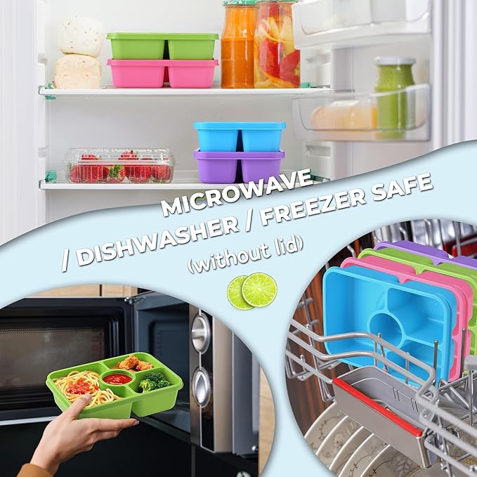 Bento Snack Box Containers, Reusable Meal Prep Lunch Containers for Adults Kids, Stackable Bento Snack Box 4 Pack, Divided Lunchable Food Storage Containers with Sauce Container, Rose Pink