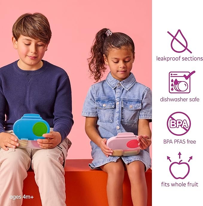 b.box Snack Box - Leakproof Mini Bento Box for Kids & Toddlers, 2 Compartment Snack Containers for Kids, Lunch Containers, Dishwasher Safe, BPA Free, PFAS Free, Ages 4m+, 1 3/4 Cup - Ocean Breeze