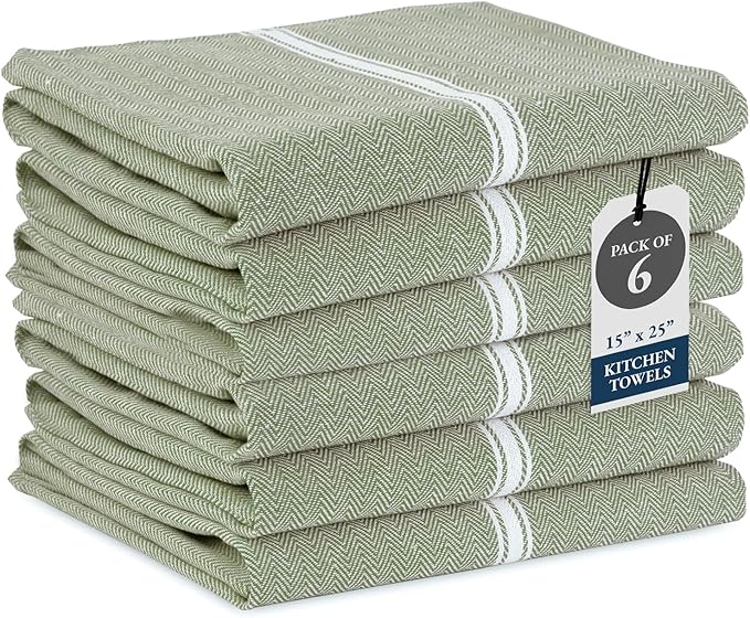 LANE LINEN Kitchen Towels Set - 100% Pure Cotton Dish Towels for Kitchen, Super Absorbent Kitchen Hand Towel, Tea Towels, Soft & Durable Dish Cloths, Pack of 6 – 14”x25”, Olive