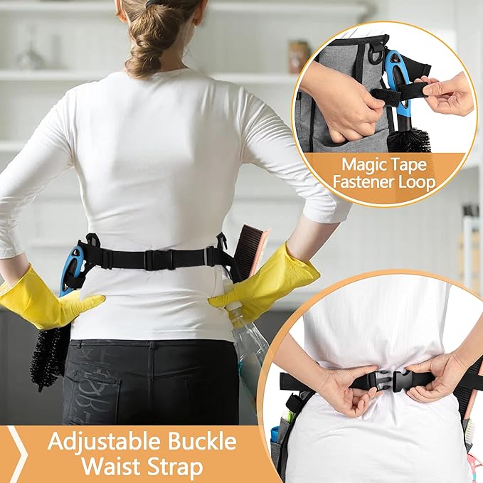 LoDrid Professional Cleaning Apron with 9 Pockets and Adjustable Waist Belt, Cleaning Caddy Aprons for Cleaning Work of House Hotel, Gray