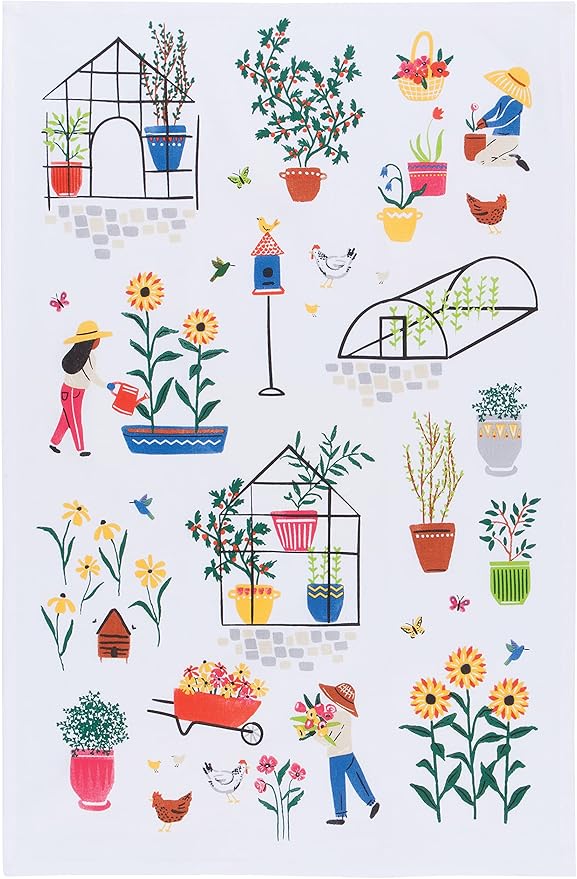 Now Designs Green Thumb Printed and Woven Kitchen Towel, Set of 2