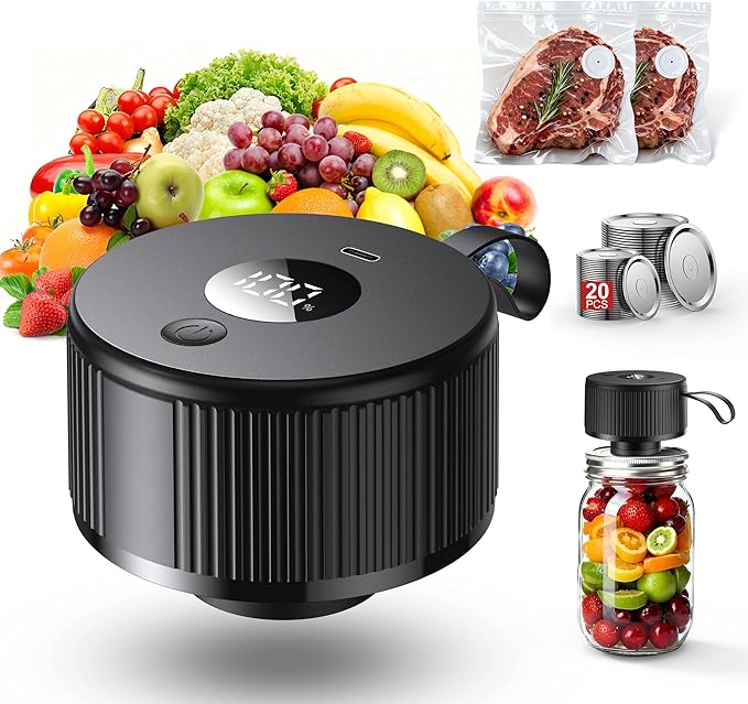 Electric Mason Jar Vacuum Sealer, [2026 Upgraded] One-Piece Handheld Vacuum Sealer Kit for Wide & Regular Mouth Jars, Portable Cordless Sealer for Food Storage, Homesteading & Meal Prep