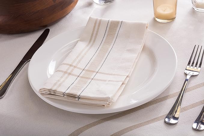 DII French Stripe Tabletop Collection Farmhouse Style Dining Table Linen Napkin Set, 20x20, White Chambray, 6 Piece