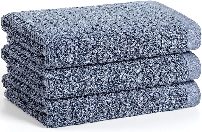 SALAS Kitchen Dish Towels, Bulk Cotton Kitchen Hand Towels, 390 GMS Plaid Dish Cloths Rags for Drying Dishes with Hanging Loop, 16‘’ x 26‘’, 3 Packs, Retro Blue