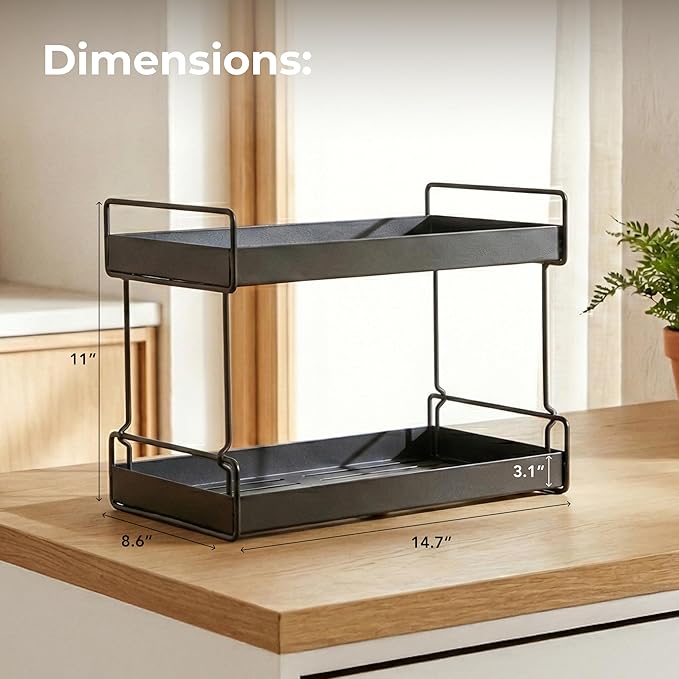 Libken 2-Tier Fruit Basket for Kitchen Counter – Black Powder Coated Metal Fruit Stand – Minimal Scandinavian Design Countertop Organizer for Fruits, Vegetables, Bread, Snacks – Sturdy & Easy Assembly
