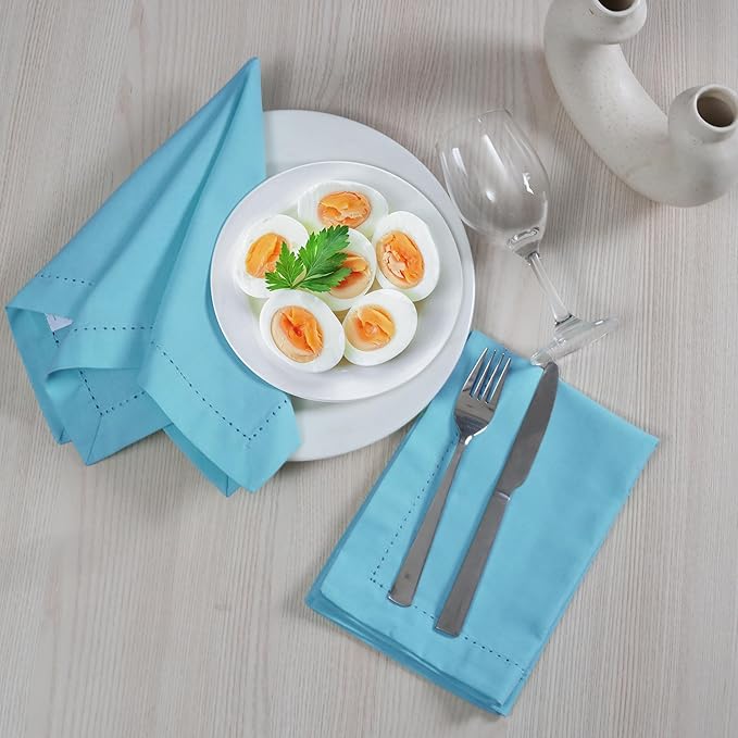 Cotton Cloth Napkins Set of 12, 18x18 Cotton Napkin Cloth Washable, Soft, Reusable Napkins for Wedding, Parties, Christmas, Thanksgiving, Everyday Use (Light Blue)