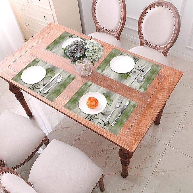 Floral Place mats Set of 4, 12x18 Inches Rustic Sage Green Daisy Flower Decorative Placemats Rectangle Floral Linen Table Mats for Party Home Kitchen,Dining Table Decoration