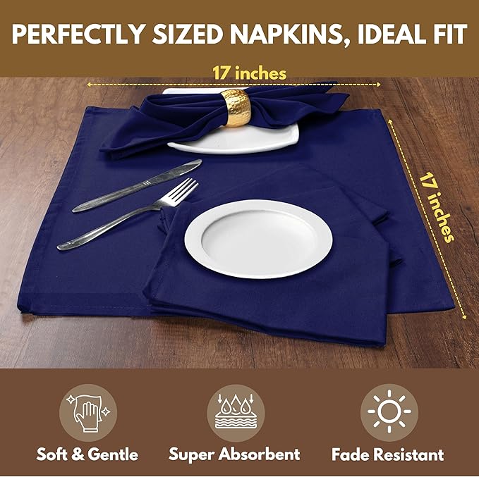 Native Fab Cloth Napkins Set of 12, 100% Cotton, 17" x 17", Washable & Reusable Fabric Linen, Table Decor for Dinner, Events, Parties, Weddings - Navy Blue