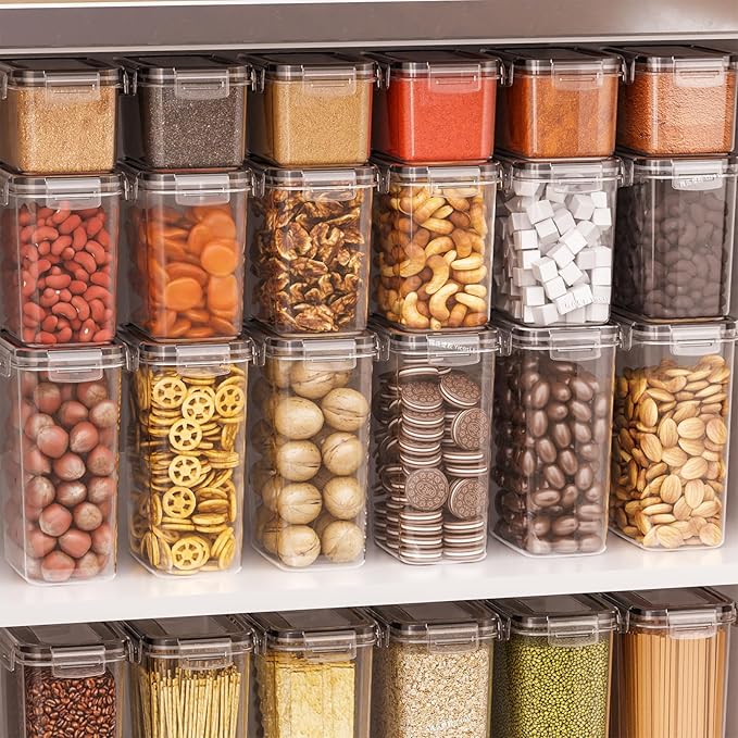 Yieach Air Tight Pantry Storage Containers - 24 PCS With Label - BPA Free Plastic Airtight Food Storage Containers with Lids for Dry Foods,Chip,Grain,Sugar,Flour and Kitchen Cereal Containers Storage