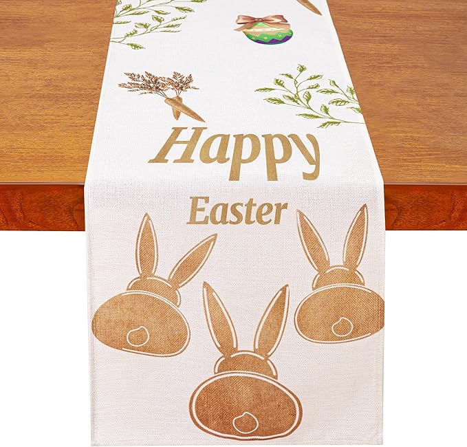 QINJIEJIE Table Runner for Table Happy Easter Carrots Rabbit Bunny Runner Seasonal Spring Kitchen Dining Table Decoration for Home Party Decor Easter Table Runner 72 Inch
