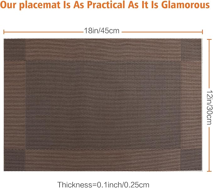 Placemats Set of 8,Washable,Heat and Stain Resistant Indoor/Outdoor Place mats,Vinyl Woven Non Slip Table Mats for Restaurant Table Protection,PVC Placemats(Brown,8PCS)