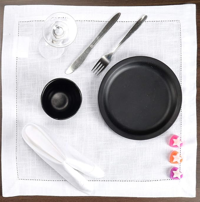 Lightnpro White Hemstitched Cotton Napkins Set of 6 – 18x18 Inch Dinner Cloth Napkins, Soft & Washable, Elegant Table Napkins for Dining, Wedding, Special Occasions & Everyday Use