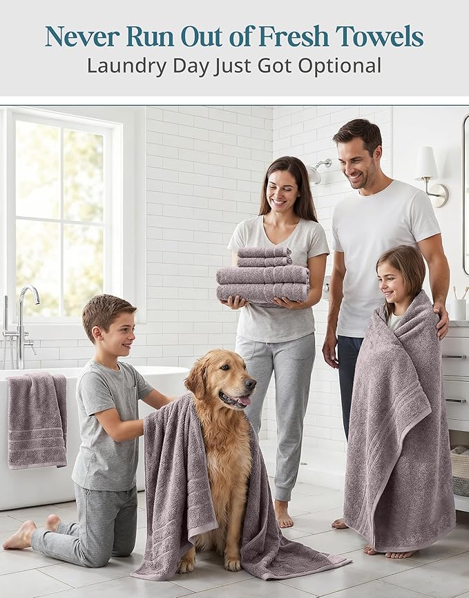 24-Piece Luxury Bathroom Towels – 100% Cotton Soft Towel Set, 2 Bath Sheets, 2 Bath, 2 Gym Towel, 4 Fingertip, 6 Hand, 8 Washcloths, Quick-Dry Absorbent, Hotel & Spa Quality, Easy to Wash – Platinum
