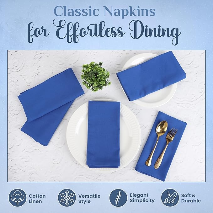 NATURALCRAFT Blue Cloth Napkins Set of 12 Cotton Linen 18x18 Inch - Soft Durable Easter Washable - Ideal for Hotel Farmhouse Party Spring Summer Easter - Perfect Everyday Use (Royal Blue, Pack of 12)