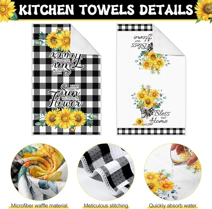 Hoolerry 6 Pcs Sunflower Kitchen Apron Dish Towels Oven Mitts and Pot Holders Sets with Silicone Spatula for Women Wife Grandma Cooking Sunflower Baking Gifts
