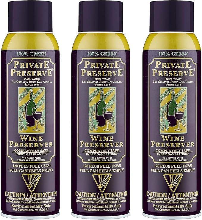 Private Preserve Wine Preservation System | 100% Green Gas Based | Suitable For All Wine, Port, Sake, Cognac, Whiskey, Fine Oil & Vinegar (Pack of 3)