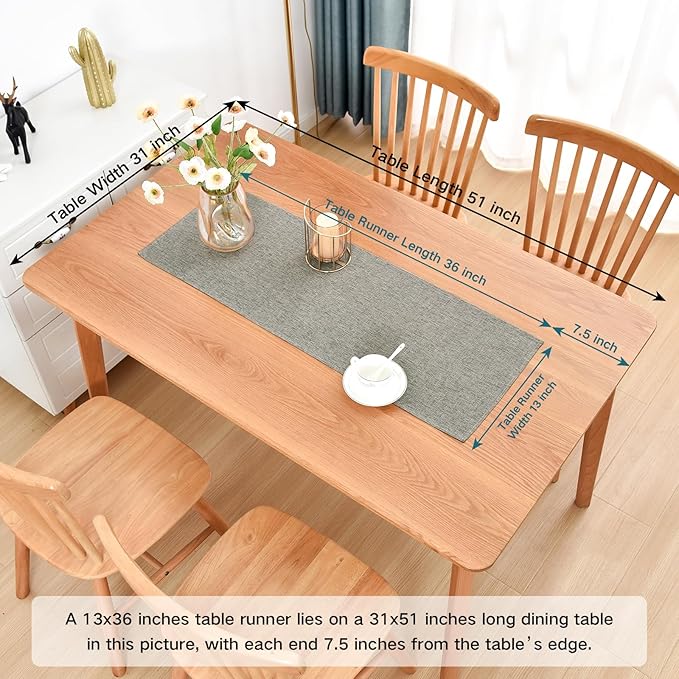 Farmhouse Rustic Table Runner Grey Faux Linen Table Runners Water Resistant Short Table Runner 36 inches for Living Room Dresser Bedroom Kitchen Dining Party 13x36 Inch