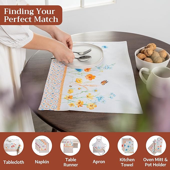 Maison d' Hermine Placemats Set of 4 100% Cotton Washable Cloth Place Mats Reusable Table Mats for Kitchen Dining Party Wedding Gifts for Mothers Day Spring/Summer (Summer Whisper, 13" x 19")