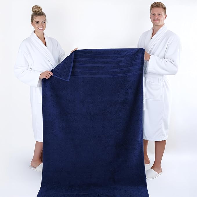 American Soft Linen 35x70 Jumbo Large Bath Towel, 600 GSM 100% Cotton Turkish Bath Sheet, Oversized Luxury Bath Towel for Bathroom Beach and Pool, Navy Blue