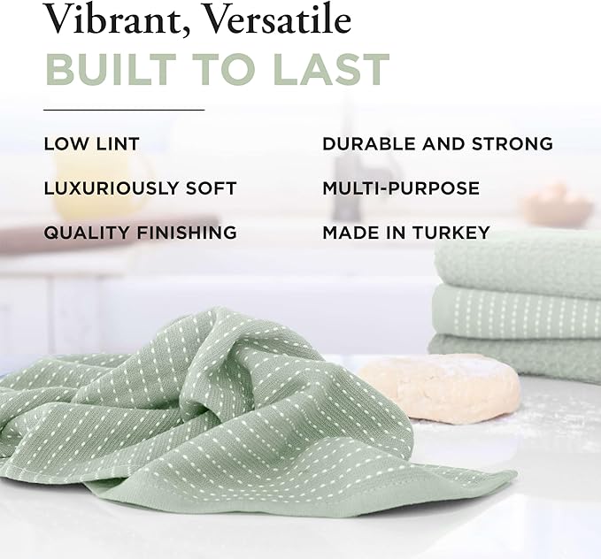 Thyme and Sage 100% Cotton Premium Turkish Kitchen Hand Towel Set, 16"x26", Ultra Absorbent, 350 GSM, Sage, Pack of 4