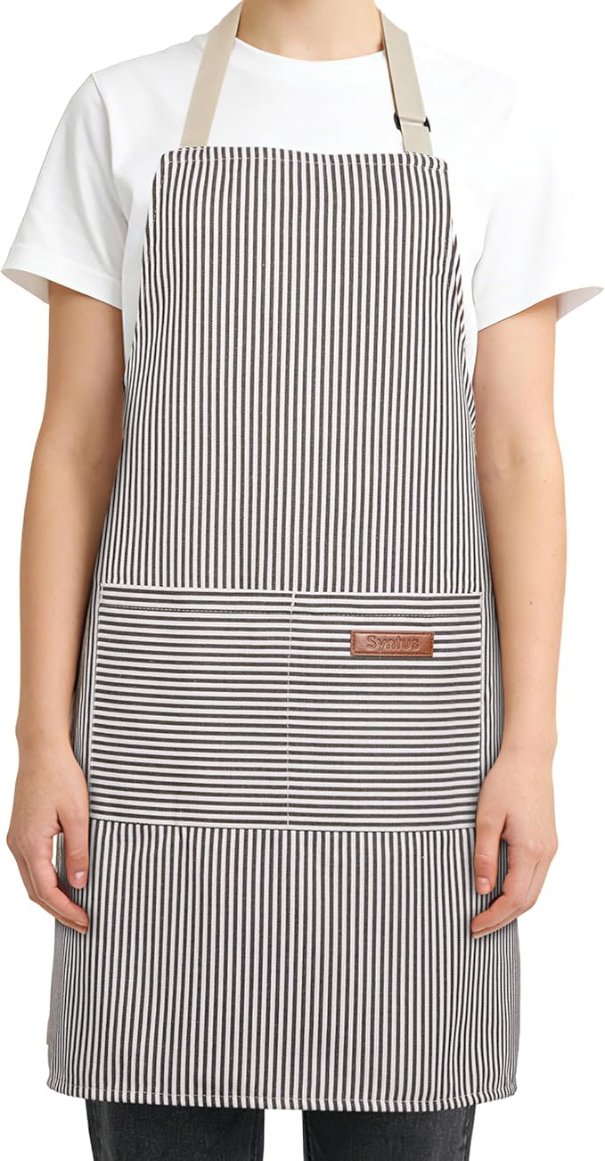 Syntus Apron for Men Women, Adjustable Cooking Kitchen Chef Aprons with 2 Pockets, Cotton/Polycotton/Polyester