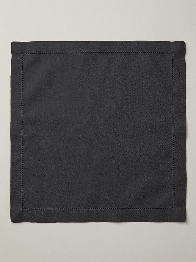 Palisa Charcoal Cotton Napkins Set of 12 | Premium Hemstitch Detailing Cloth Dinner Napkins 18x18 Inch | Soft Washable & Reusable Table Napkins for Everyday Use Weddings Parties Restaurants & Hotels