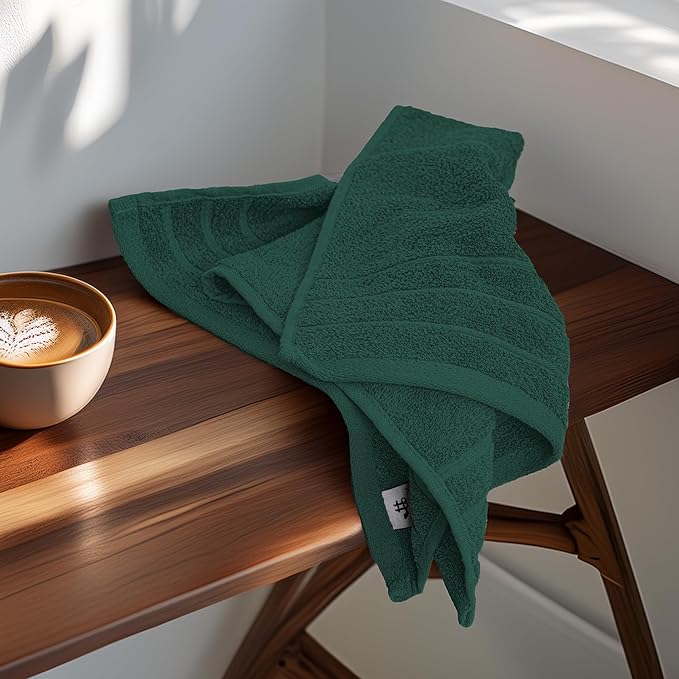 Tens Towels Pack of 6 Hand Towels, 100% Cotton, Lighter Weight, Quick to Dry, 16 x 28 Inches, Super Soft & Absorbent, Perfect for Bathroom & Kitchen (Hunter Green)