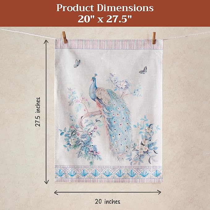 Maison d' Hermine Kitchen Towel 100% Combed Cotton Premium Set of 3 Kitchentowels Easter Tea Towels (20"x27.50") for Table Cleaning, Dining, Buffet Parties & Wedding Use - Peacock Utopia