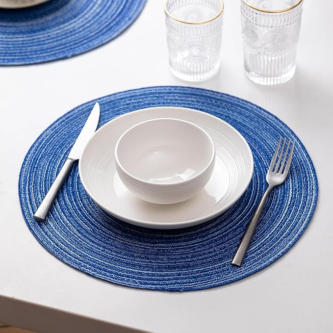 Round Placemats Set of 12 Woven Placemats Washable Braided Table Mats for Dining Table Heat Resistant Non-Slip Circle Place Mats(Royal Blue)
