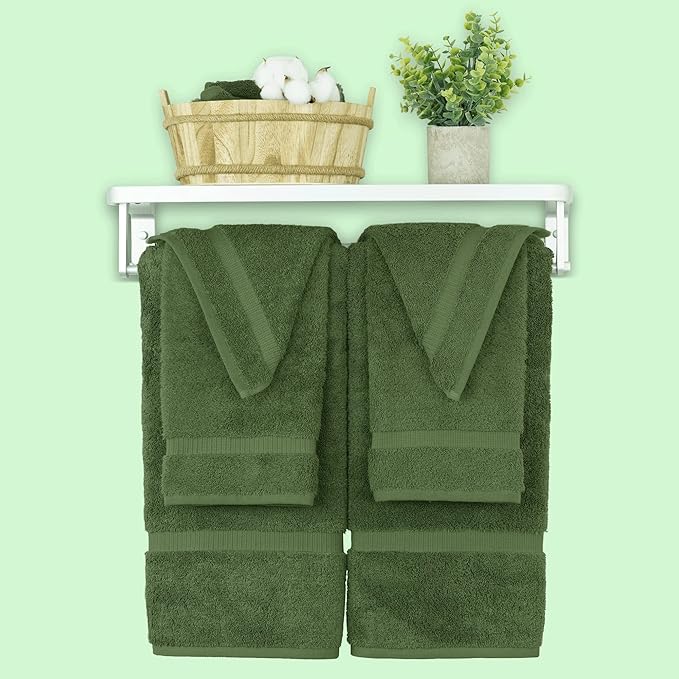 Chakir Turkish Linens 100% Cotton Premium Turkish Towels for Bathroom, 2 Large Bath Towels 36x60, 2 Hand Towels, 2 Washcloths (6-Piece Towel Set, Moss)