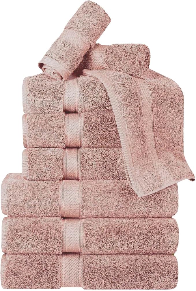 Superior Egyptian Cotton Pile 9-Piece Towel Set, 3 Bath, 3 Hand, 3 Face Towel/Washcloth, Heavyweight, Ultra Soft Luxury Towels, Thick Plush Essentials, Guest Bath, Spa, Hotel Bathroom, Muted Mauve