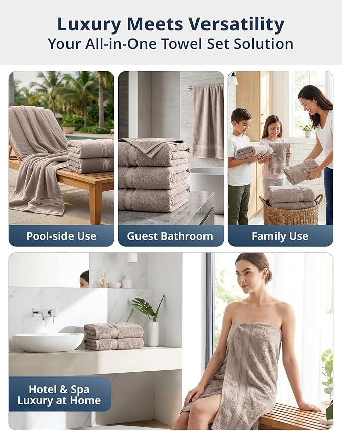 LANE LINEN 100% Cotton Bath Towels Set of 4 (28"x54") - Zero Twist, Mercerized Cotton Bathroom Towel Set - Quick Dry, Very Soft & Absorbent Large Bath Towels - Mininmal Lint After 3 Washes - Platinum