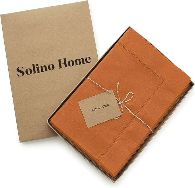 Solino Home Cloth Napkins Set of 4 - Cotton Linen Hemstitch Pumpkin Dinner Napkins 20 x 20 Inch - Handcrafted and Machine Washable