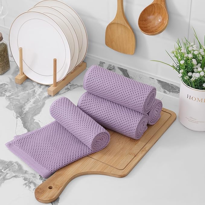 Kitinjoy 100% Cotton Waffle Weave Kitchen Hand Towels (13 X 28 Inches, Lavender), 8-Pack Super Soft and Absorbent Dish Towel for Drying Dishes