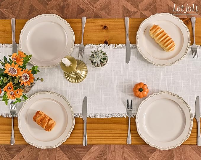 Letjolt White Table Runner 72 Inches Farmhouse Table Runner Slub Texture Cotton Linen Table Decor Rustic Home Table Decoration Wedding Reception Bridal Shower