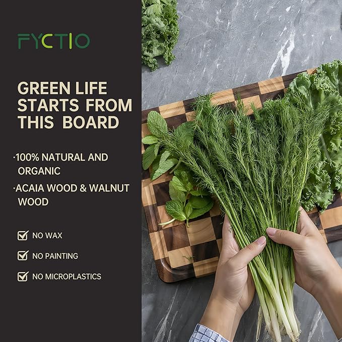 Checkered Cutting Boards for Kitchen, Acacia Wooden Chopping Board with Juice Grooves & Handles, Thickened Butcher Block for Meat, Vegetables and Fruits with Gift Box, 16" x 11" x 1.4"
