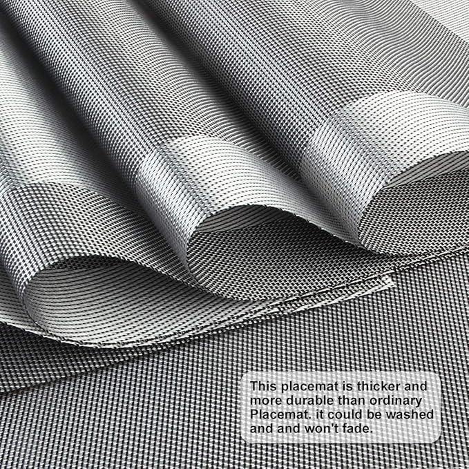 DACHUI Placemats Set of 6, Linen Look Woven Place Mats, Water Resistant, Heat Resistant, Washable, Durable Table Mats (Silver Grey)