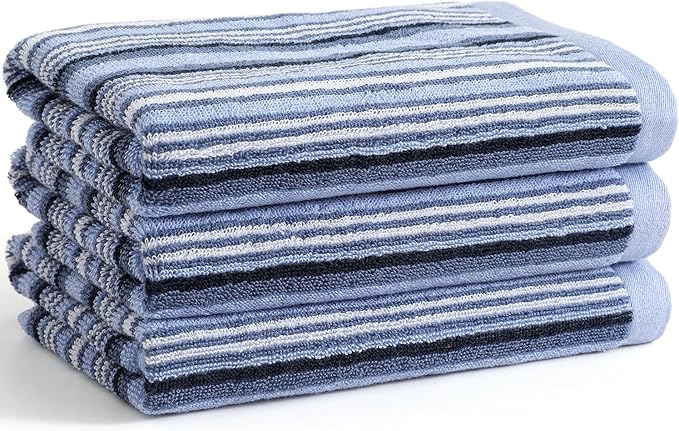 SALAS Premium Cotton Kitchen Dish Towels for Drying Dishes,Large Long 390GMS Hand Towels, Thick Highly Absorbent Dish Cloth Towel Sets with Hanging Loop, 16" X 26", 3 Pcs, Blue