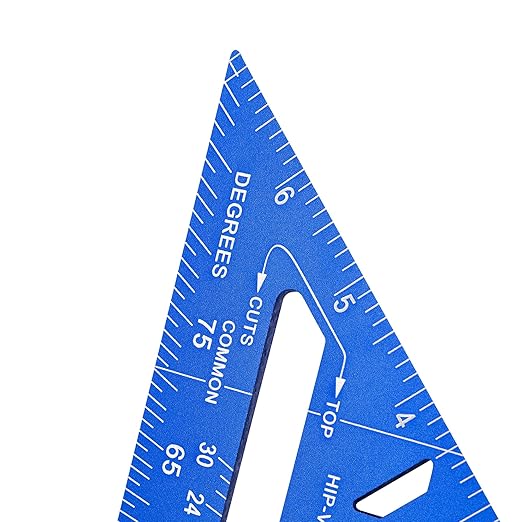 Beslands Carpenter Square 7 inch, Rafter Square Tool Metal Aluminum Alloy for Carpentry Layout Measuring Wood Square Triangle Right Angle 90 Degree Ruler Protractor Blue Imperial, Framing Square