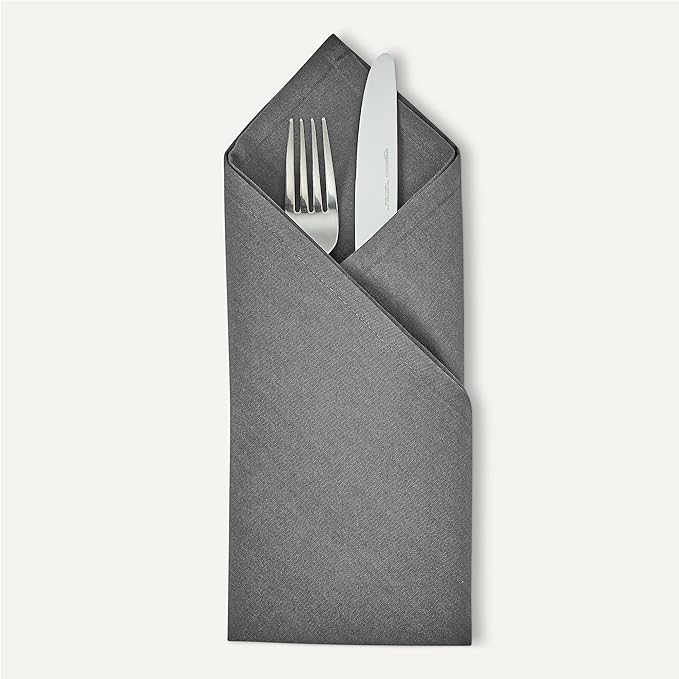 Amazon Basics Reusable Stain and Wrinkle Resistant Cloth Napkins, 17 x 17 inches, Grey, 12-Pack