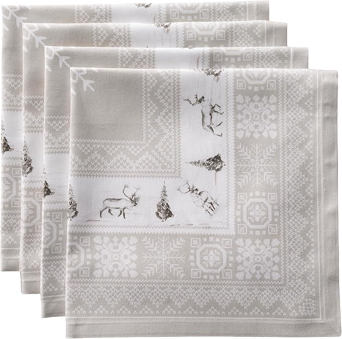 Maison d' Hermine Cloth Napkins Set of 4 100% Cotton for Thanksgiving Christmas Decorations Everyday Reusable Square Fall Napkins Cloth Washable Dinner Party (Cozy Christmas, 20"x20")