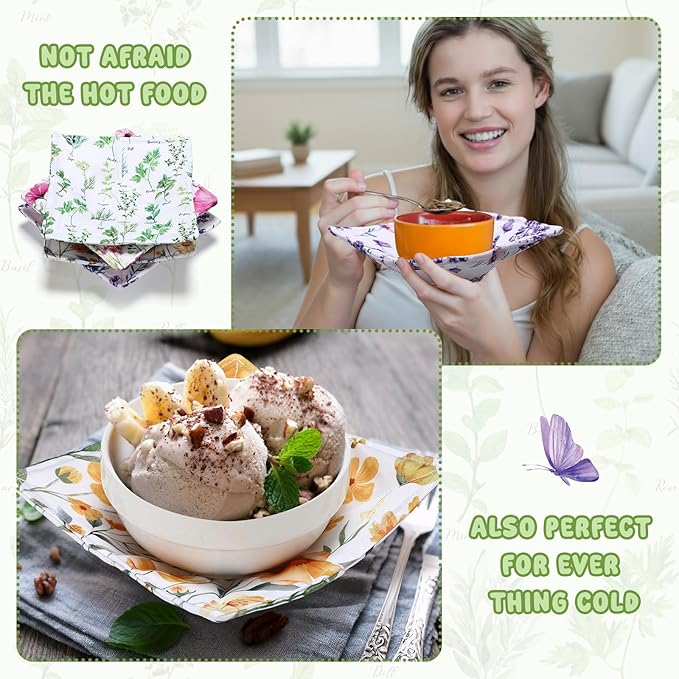 Chengu 4 Pcs Vivid Floral Cotton Microwave Bowl Cozy Holders for Hot Food Hot Pad Soup Bowl Potholder Heat Resistant Multipurpose Quilted Safe Holder for Kitchen Plate Supply Bright Colors