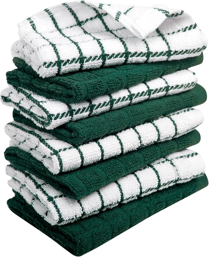Bumble Dish Cloths (8 Pack) | 12" x 12" | 100% Cotton Kitchen Towels | 405 GSM | Soft, Highly Absorbent & Durable Dish Towels for Kitchen | Green