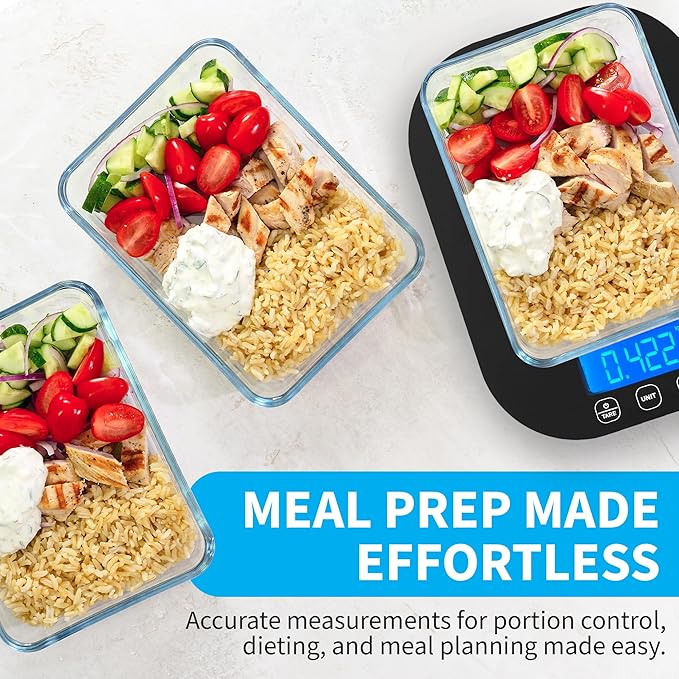 Smart Weigh Black Digital Kitchen Scale for Cooking, Weight Loss, Calorie Tracking, Baking, Food Portion Control, and Meal Prep - Accurate Measurements in Grams and Ounces